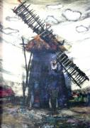Faragó Endre: Szélmalom (1964)<br />
Kollázs, 70 × 50 cm<br />
Városi Múzeum, Zenta